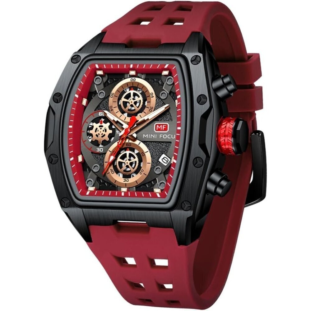AIMES REd Men Fashion Wristwatch Large Dial Luminous Waterproof Silicon Strap